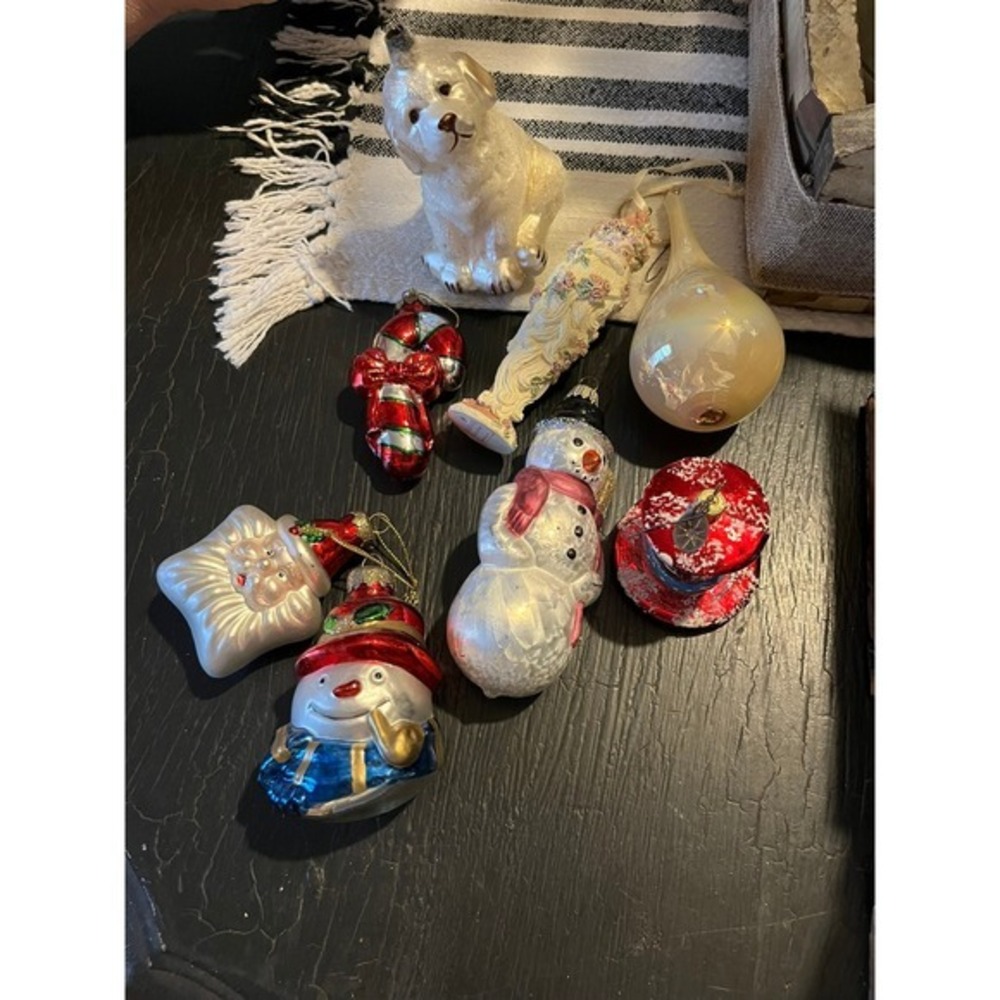 Vintage Christmas Ornaments Lot Snowman Santa‎ Candy Cane Dog Glass Ornaments